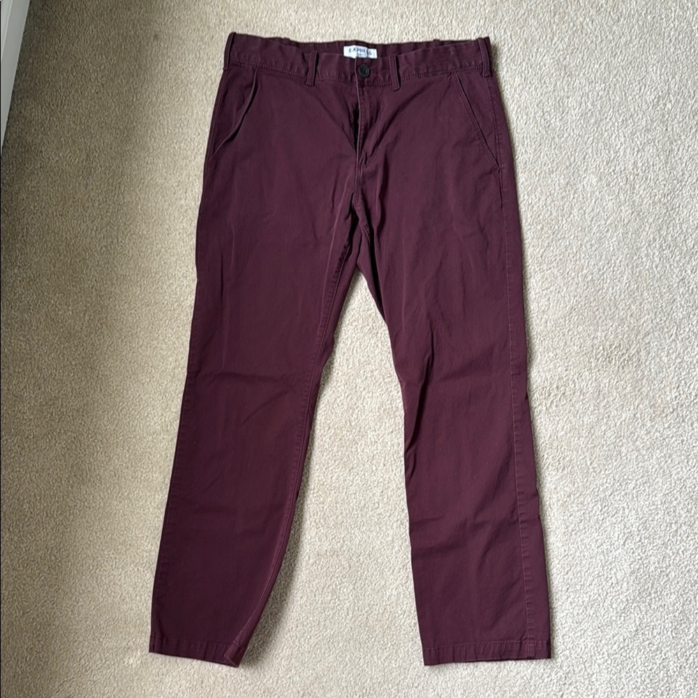 Express Finn Burgundy Chinos Versatile Cotton Blend